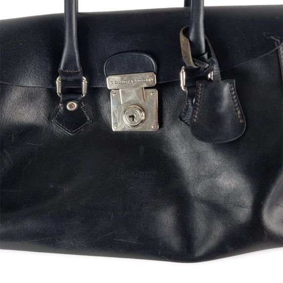 Vintage Dooney & Bourke Black Leather Satchel Bag with Key and Lock Italy - Picture 14 of 16